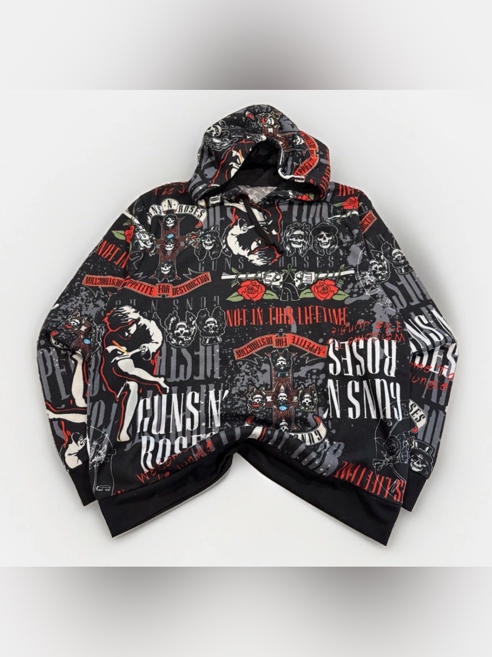 Guns N' Roses AOP Hoodie Appetite For Destruction Size XL Fleece Band Sweatshirt